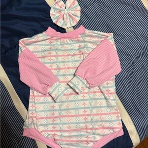 Pink and Blue Patterned Kids Long Sleeve Top